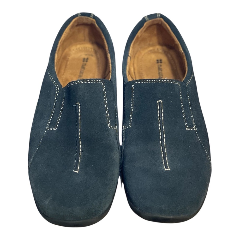 Naturalizer Womens Navy Blue Suede Slip On Loafers Contrast Stitching 7.5M